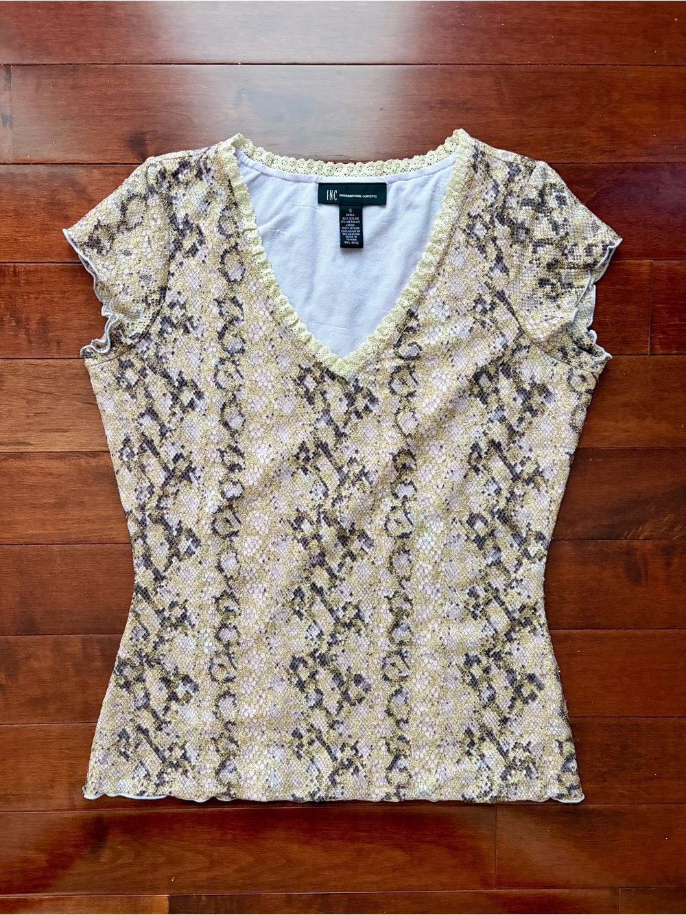 INC International Concepts Yellow Snake-Print Lace Top